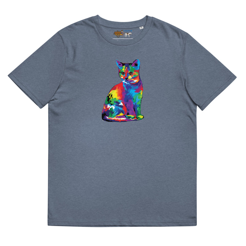 Camiseta de algodón orgánico unisex Gato Colorido