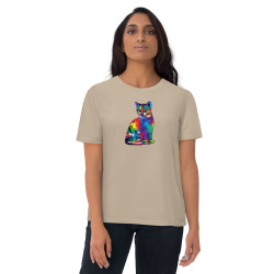 Unisex organic cotton t-shirt Fractal Colored Cat