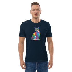 Camiseta de algodón orgánico unisex Gato Colorido