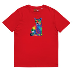 Camiseta de algodón orgánico unisex Gato Colorido