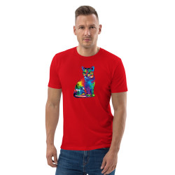 Camiseta de algodón orgánico unisex Gato Colorido