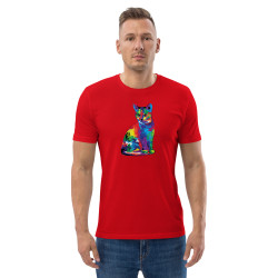 Camiseta de algodón orgánico unisex Gato Colorido
