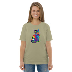 Unisex organic cotton t-shirt Fractal Colored Cat