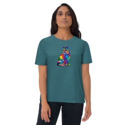Camiseta de algodón orgánico unisex Gato Colorido